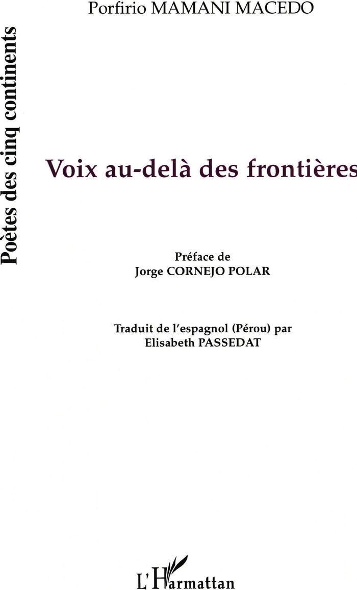 Couverture du livre « VOIX AU-DELA DES FRONTIERES » de P. Mamani-Macedo, librairie Les Contes Infusés à Corte