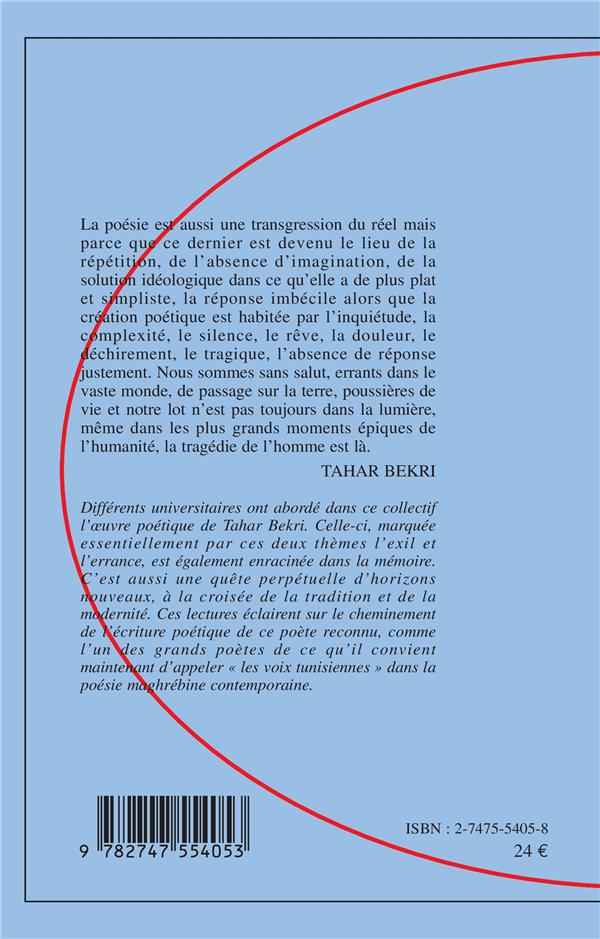 Quatrième de couverture de « TAHAR BEKRI »