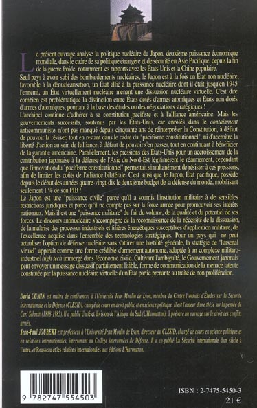 Quatrième de couverture de « LE JAPON - PUISSANCE NUCLEAIRE ? »