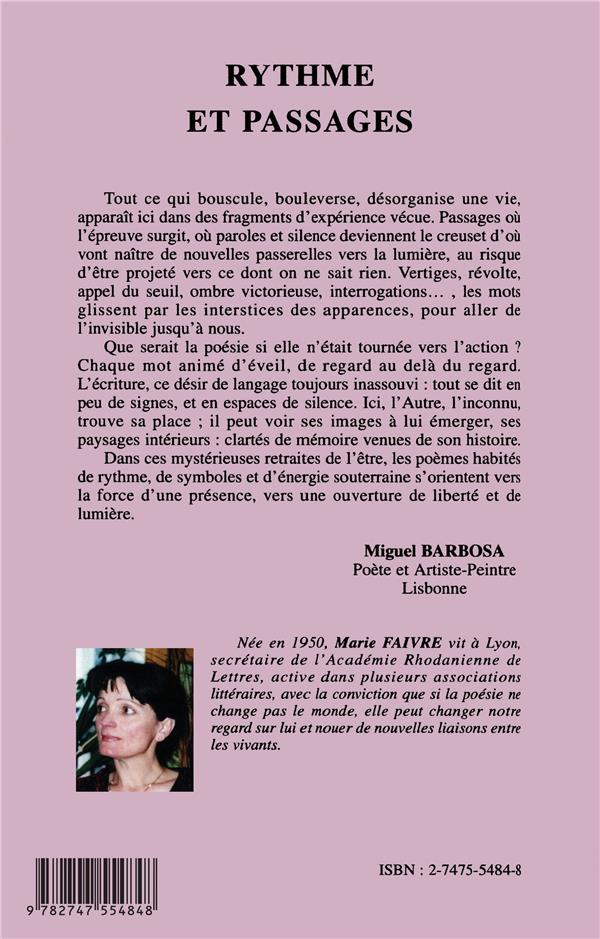 Quatrième de couverture de « RYTHME ET PASSAGES »