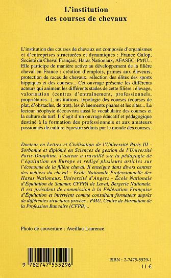 Quatrième de couverture de « L'INSTITUTION DES COURSES DE CHEVAUX »