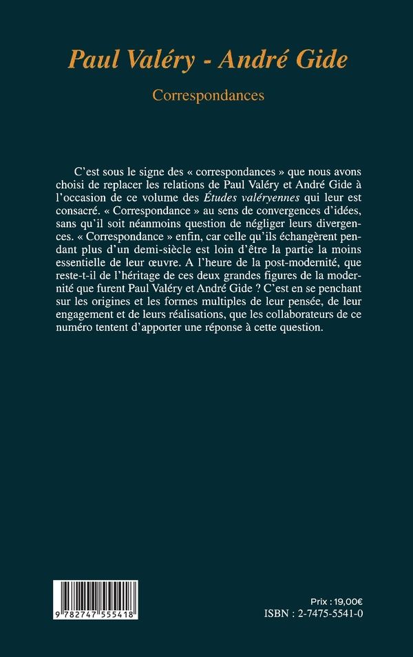 Quatrième de couverture de « PAUL VALERY - ANDRE GIDE - CORRESPONDANCES »