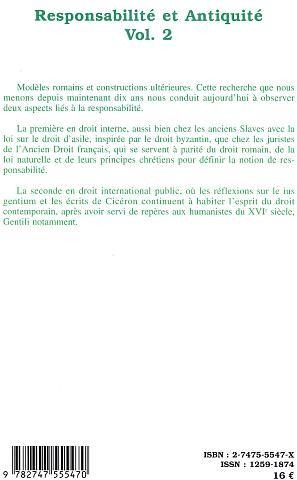 Quatrième de couverture de « RESPONSABILITE ET ANTIQUITE - VOL02 »