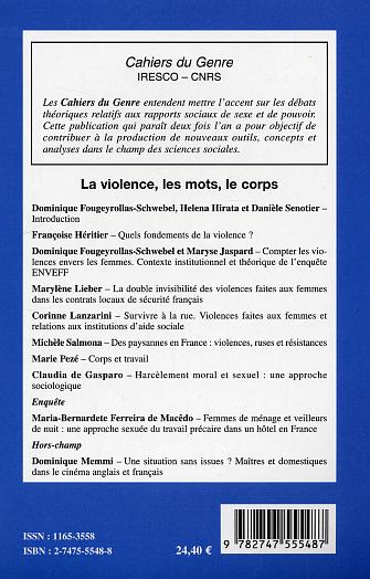 Quatrième de couverture de « VIOLENCE, LES MOTS, LE CORPS - VOL35 »
