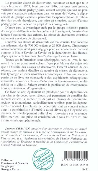 Quatrième de couverture de « LES CLASSES DE DECOUVERTE »
