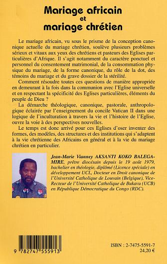 Quatrième de couverture de « MARIAGE AFRICAIN ET MARIAGE CHRETIEN »
