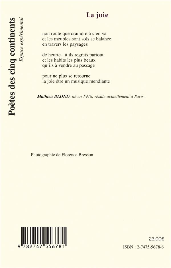 Quatrième de couverture de « LA JOIE »