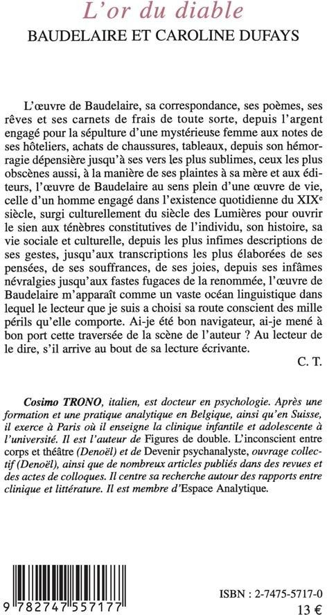 Quatrième de couverture de « L'OR DU DIABLE - FICTION ANALYTIQUE »