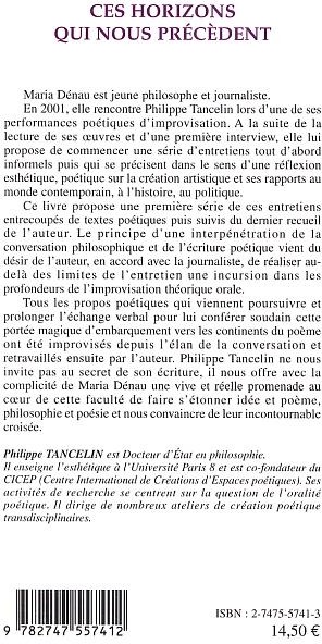 Quatrième de couverture de « CES HORIZONS QUI NOUS PRECEDENT - ENTRETIEN-POEME »