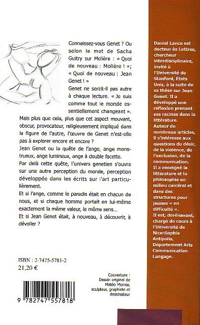 Quatrième de couverture de « JEAN GENET OU LA QUETE DE L'ANGE »