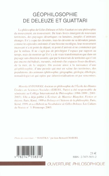 Quatrième de couverture de « GEOPHILOSOPHIE DE DELEUZE ET GUATTARI »