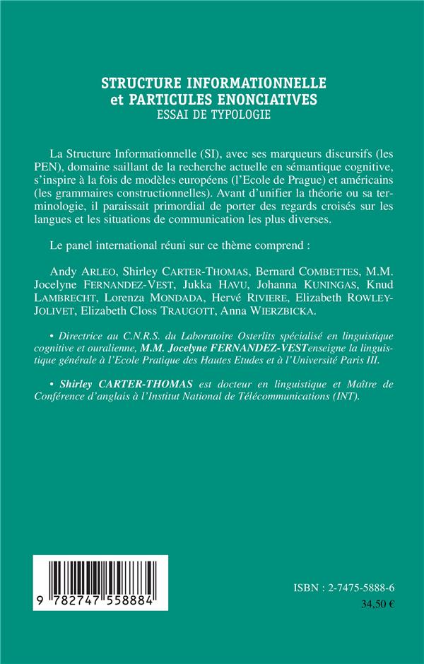 Quatrième de couverture de « STRUCTURE INFORMATIONNELLE ET PARTICULES ENONCIATIVES - VOL01 »