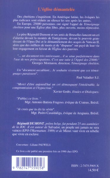 Quatrième de couverture de « L'EGLISE DEMANTELEE »