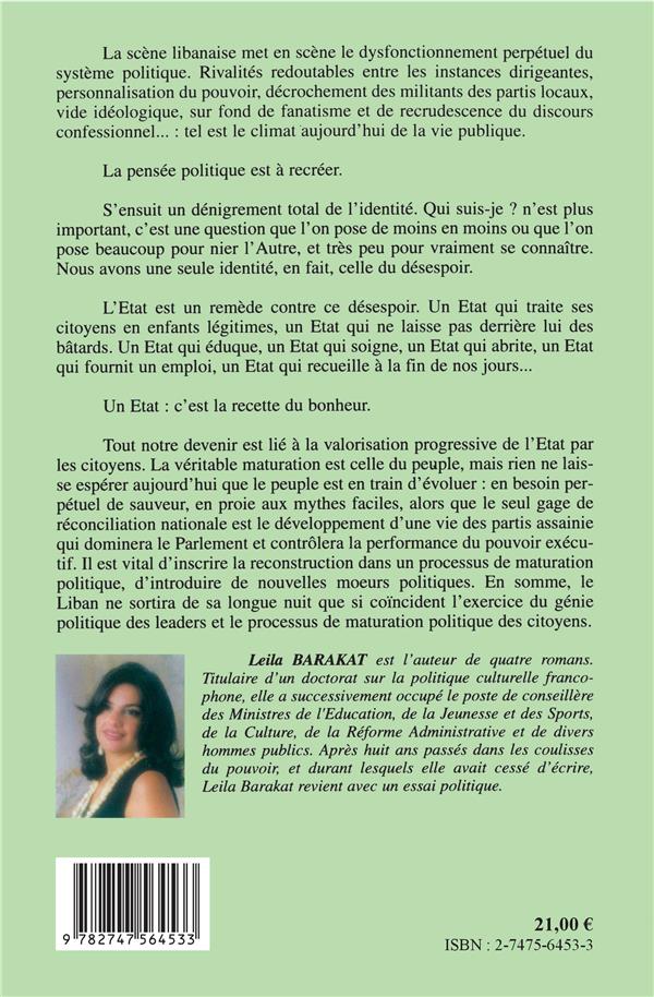 Quatrième de couverture de « LIBAN PENSER L'ETAT »
