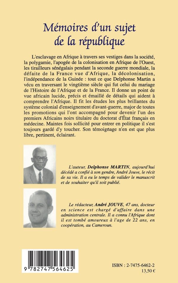 Quatrième de couverture de « MEMOIRES D'UN SUJET DE LA REPUBLIQUE »