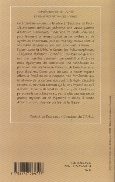 Quatrième de couverture de « REPRESENTATION DE L'AUTRE ET RE-APPROPRIATION DES MYTHES - VOL26 »