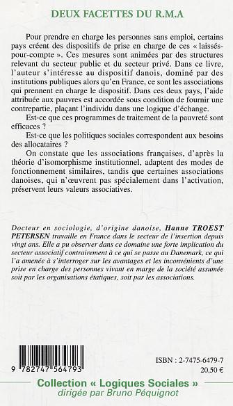 Quatrième de couverture de « DEUX FACETTES DU R.M.A (REVENU MINIMUM D'ACTIVITE) - Y A-T-IL REELLEMENT UNE ALTERNATIVE POUR LES "L »