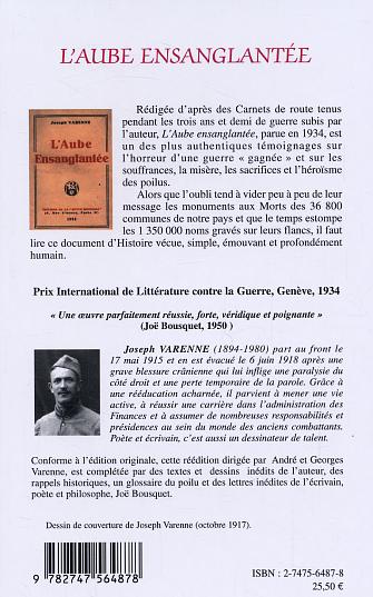 Quatrième de couverture de « L'AUBE ENSANGLANTEE - RECIT DE GUERRE D'UN POILU »