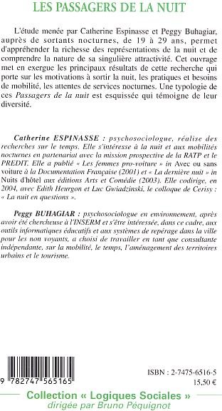 Quatrième de couverture de « LES PASSAGERS DE LA NUIT - VIE NOCTURNE DES JEUNES »