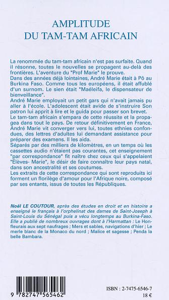 Quatrième de couverture de « AMPLITUDE DU TAM-TAM AFRICAIN »