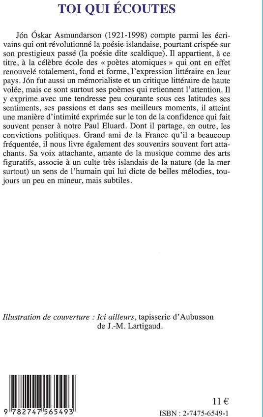 Quatrième de couverture de « TOI QUI ECOUTES »