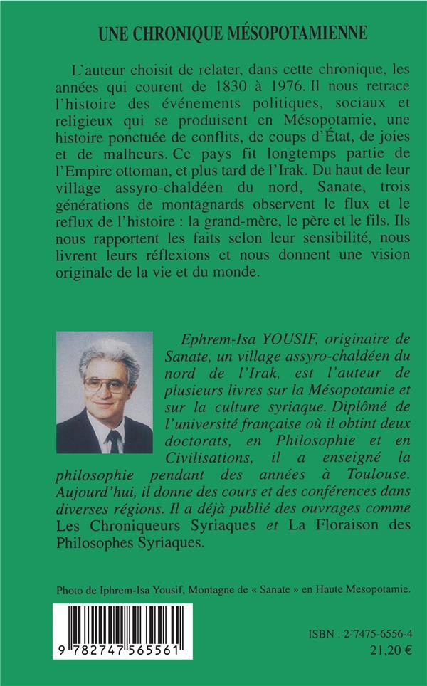 Quatrième de couverture de « UNE CHRONIQUE MESOPOTAMIENNE (1830-1976) »