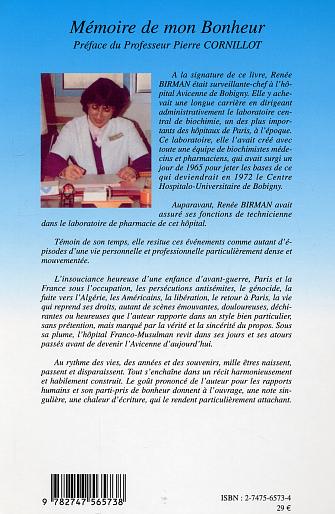 Quatrième de couverture de « MEMOIRE DE MON BONHEUR »