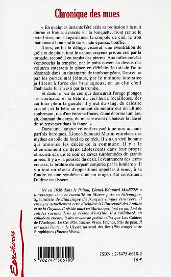 Quatrième de couverture de « CHRONIQUE DES MUES »