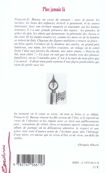 Quatrième de couverture de « PLUS JAMAIS LA »