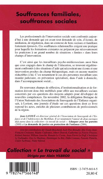 Quatrième de couverture de « SOUFFRANCES FAMILIALES, SOUFFRANCES SOCIALES »