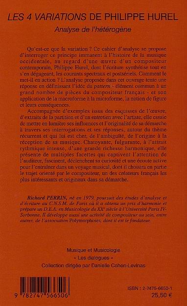 Quatrième de couverture de « LES 4 VARIATIONS DE PHILIPPE HUREL - ANALYSE DE L'HETEROGENE »
