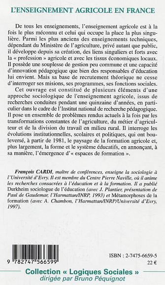 Quatrième de couverture de « L'ENSEIGNEMENT AGRICOLE EN FRANCE »