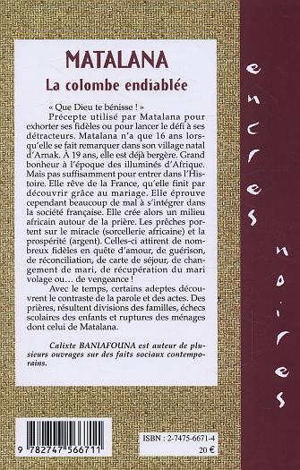 Quatrième de couverture de « MATALANA - LA COLOMBE ENDIABLEE »