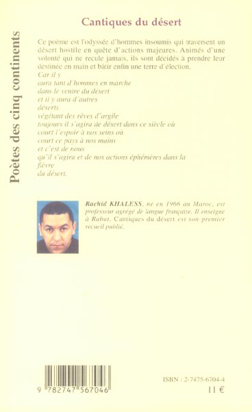 Quatrième de couverture de « CANTIQUES DU DESERT »