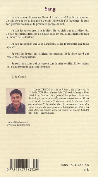 Quatrième de couverture de « SANG »