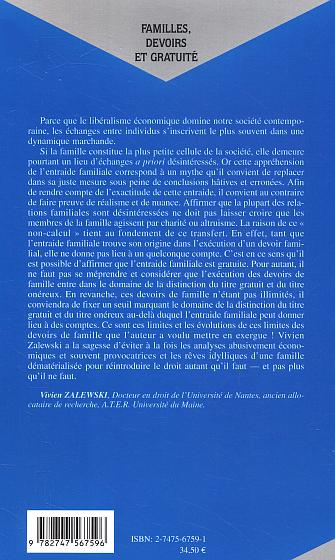 Quatrième de couverture de « FAMILLES, DEVOIRS ET GRATUITE »