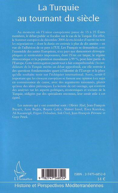 Quatrième de couverture de « LA TURQUIE AU TOURNANT DU SIECLE »