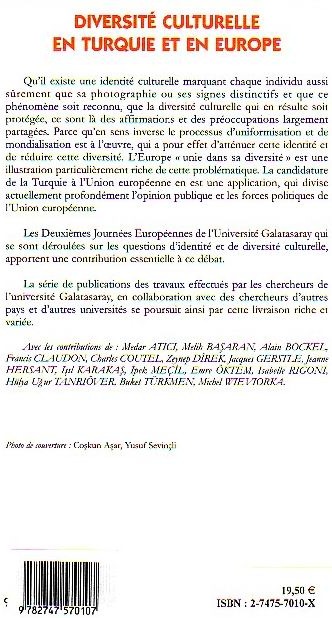 Quatrième de couverture de « DIVERSITE CULTURELLE EN TURQUIE ET EN EUROPE »
