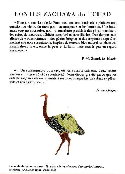 Quatrième de couverture de « CONTES ZAGHAWA DU TCHAD - VOL01 - TOME I »