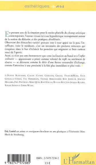 Quatrième de couverture de « LOGIQUES DE L'ELEMENTAIRE - LE DERISOIRE DANS LES PRATIQUES CONTEMPORAINES »