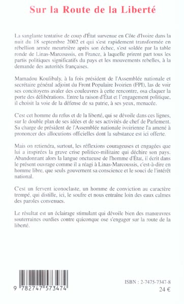 Quatrième de couverture de « SUR LA ROUTE DE LA LIBERTE »
