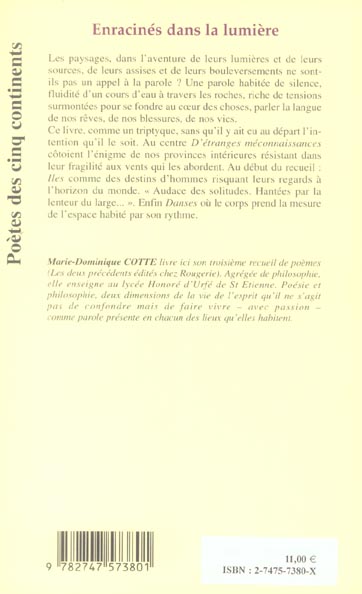 Quatrième de couverture de « ENRACINES DANS LA LUMIERE »