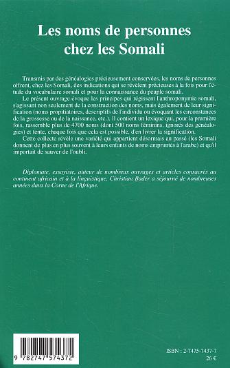 Quatrième de couverture de « LES NOMS DE PERSONNES CHEZ LES SOMALI »