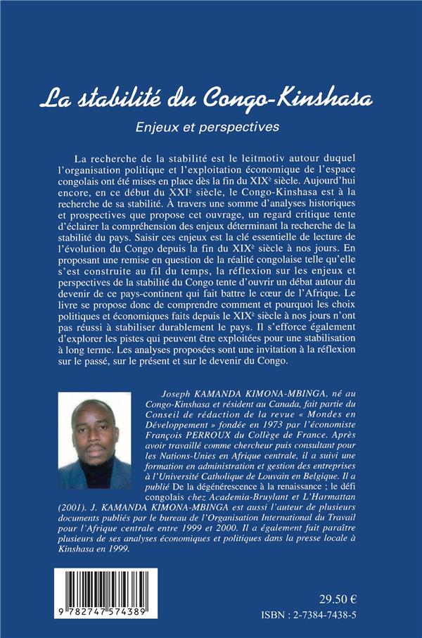 Quatrième de couverture de « LA STABILITE DU CONGO-KINSHASA - ENJEUX ET PERSPECTIVES »