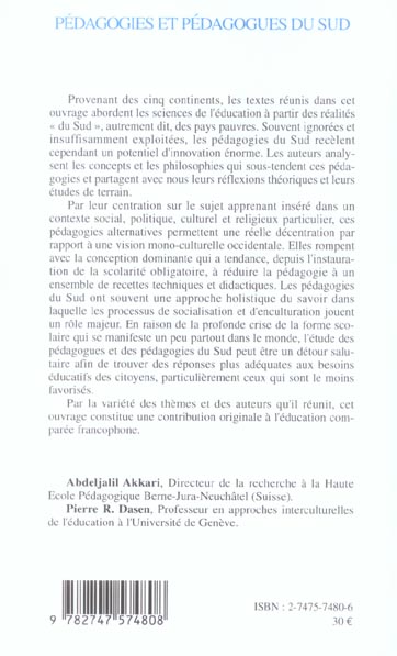 Quatrième de couverture de « PEDAGOGIES ET PEDAGOGUES DU SUD »