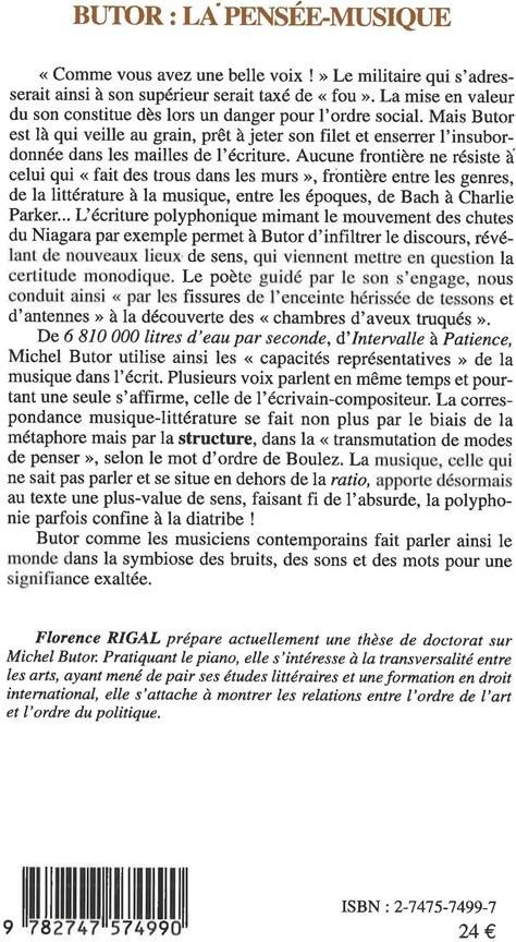 Quatrième de couverture de « BUTOR : LA PENSEE-MUSIQUE - PRECEDE D'UNE LETTRE DE MICHEL BUTOR »