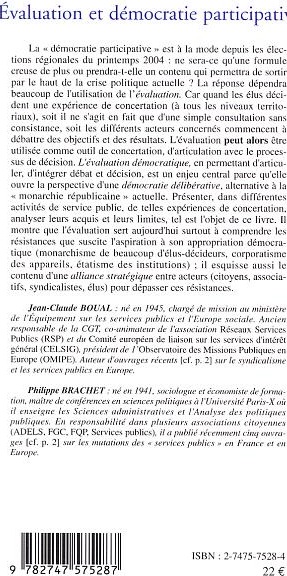 Quatrième de couverture de « EVALUATION ET DEMOCRATIE PARTICIPATIVE - AUTEURS ? METHODES ? BUTS ? »