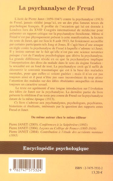 Quatrième de couverture de « LA PSYCHANALYSE DE FREUD »