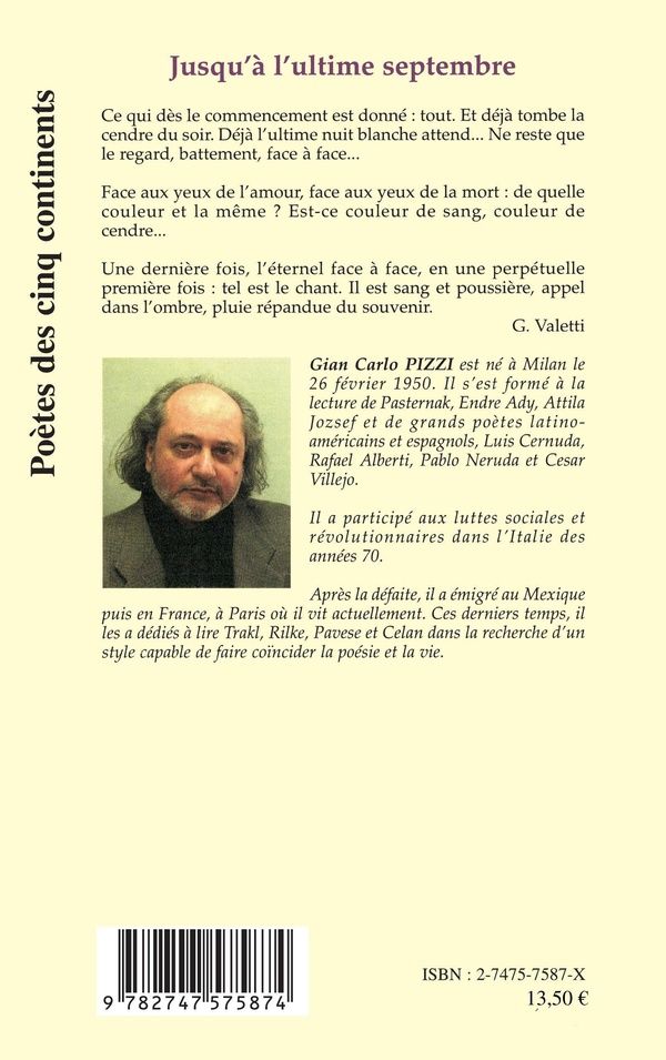Quatrième de couverture de « JUSQU'A L'ULTIME SEPTEMBRE - FINO ALL'ULTIMO SEPTEMBRE - EDITION BILINGUE »