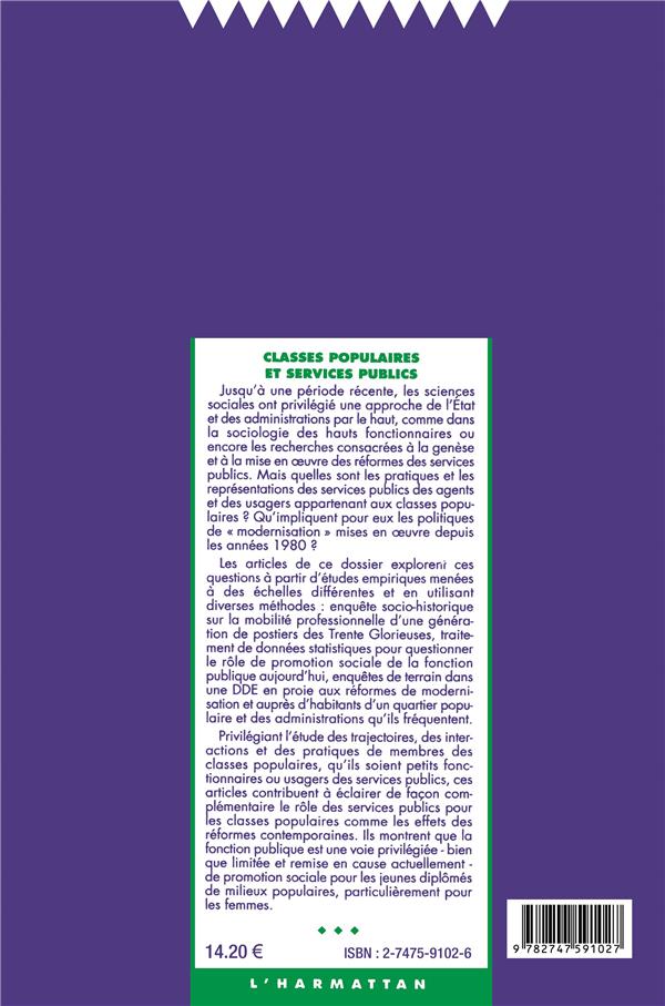 Quatrième de couverture de « CLASSES POPULAIRES ET SERVICES PUBLICS - VOL58 »
